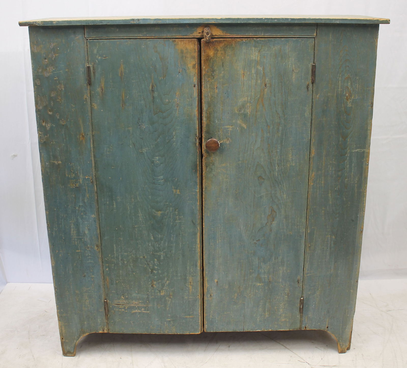 Antique 2 door cupboard in blue paint - 53 3/4" tall x 50 1/2" wide x 17 3/4" deep (1 of 8)