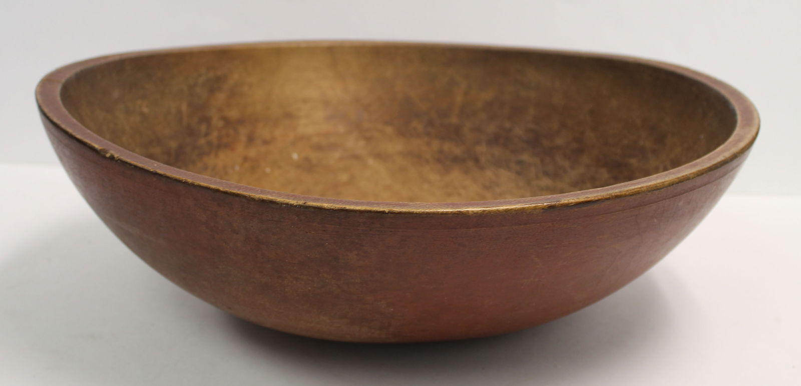 Large antique wooden carved bowl in red paint - 17 1/2" diam (out of round) (1 of 5)