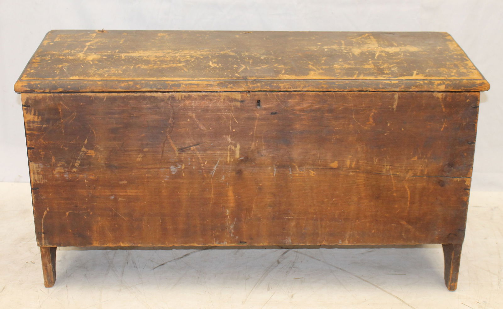 Diminutive antique blanket box w scrolled cutout base in natural surface - 19" tall x 36" wide x 14" (1 of 7)