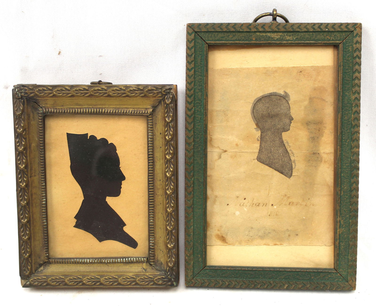 Lot of 2 paper cut out silhouettes incl 1 w ink accents of "Nathan Martin" dated 1818 & the other of (1 of 8)