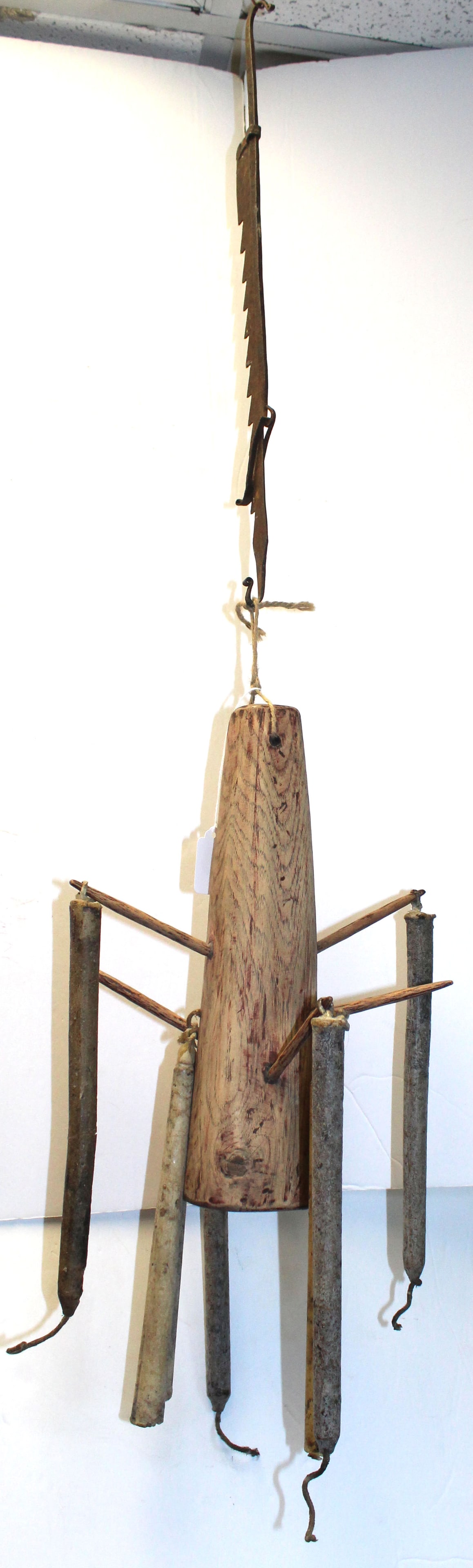 Antique wooden candle dryer w primitive candles together w an iron trammel (1 of 3)