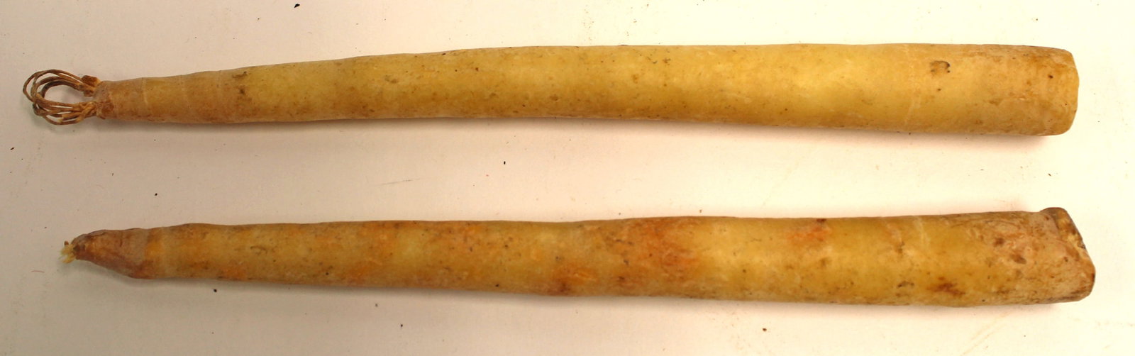 Lot of 2 antique tallow candles - 8": Lot of 2 antique tallow candles - 8"