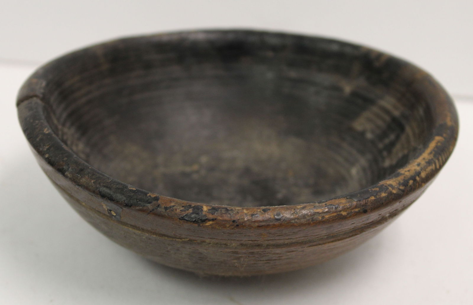 Antique small wooden bowl in black paint - 4 3/4" diam (1 of 5)