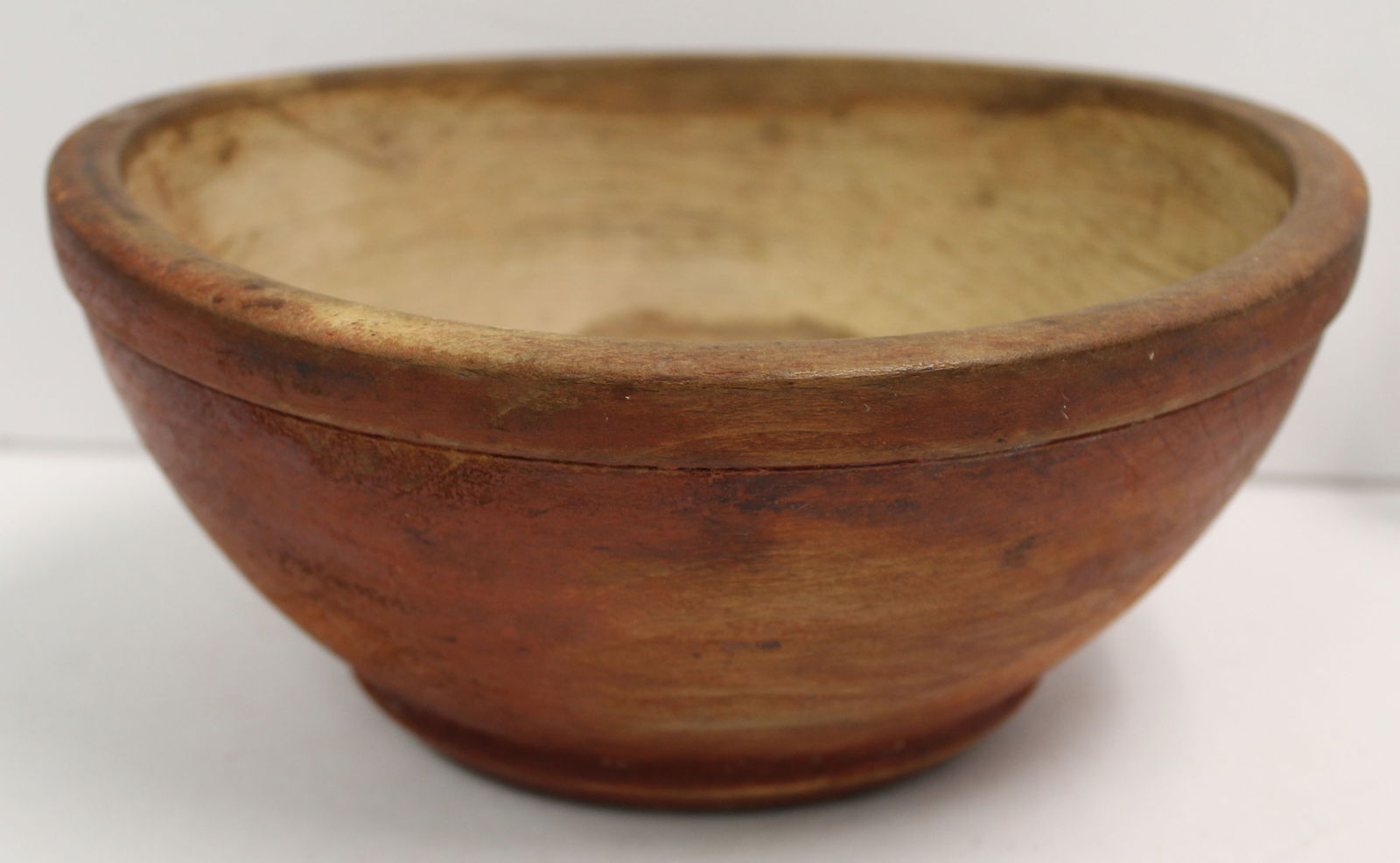 Antique small wooden bowl in red paint - 7 3/4" diam x 3 1/2" tall (1 of 4)