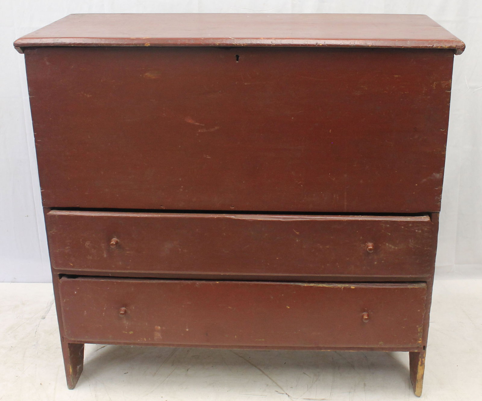 Antique 2 drawer blanket chest in later red paint - 42 1/2" tall x 44 1/2" wide x 18 3/4" deep: Antique 2 drawer blanket chest in later red paint - 42 1/2" tall x 44 1/2" wide x 18 3/4" deep