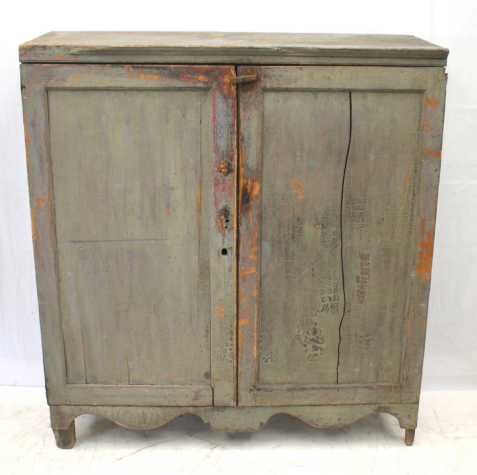 Antique 2 door cupboard in alligatored blue/green paint - 49" tall x 45" wide x 17 1/4" deep: Antique 2 door cupboard in alligatored blue/green paint - 49" tall x 45" wide x 17 1/4" deep
