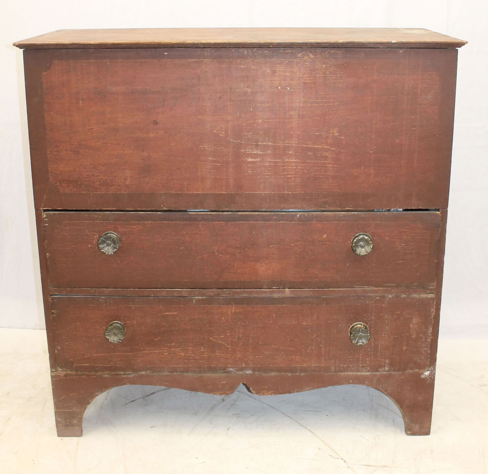 Antique 2 drawer blanket chest in later red paint - 43" tall x 42 1/2" wide x 18 3/4" deep: Antique 2 drawer blanket chest in later red paint - 43" tall x 42 1/2" wide x 18 3/4" deep