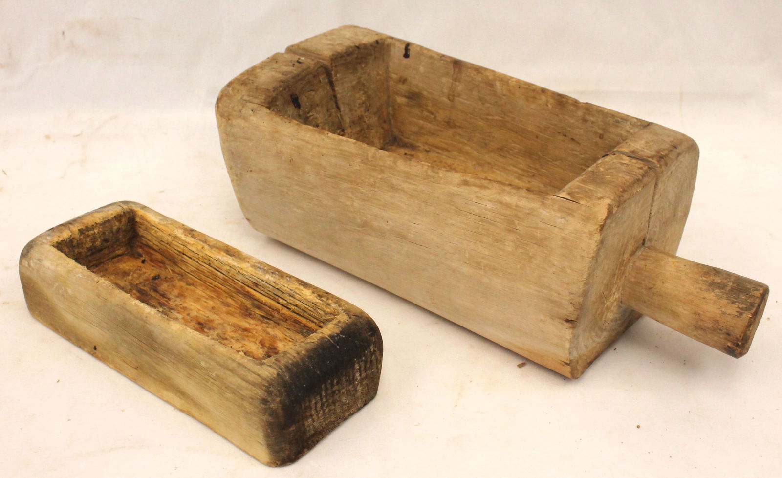 Lot of 2 antique carved wood soap dishes - 7 3/4"x3" & 12"x5 1/4"x4" tall (1 of 8)