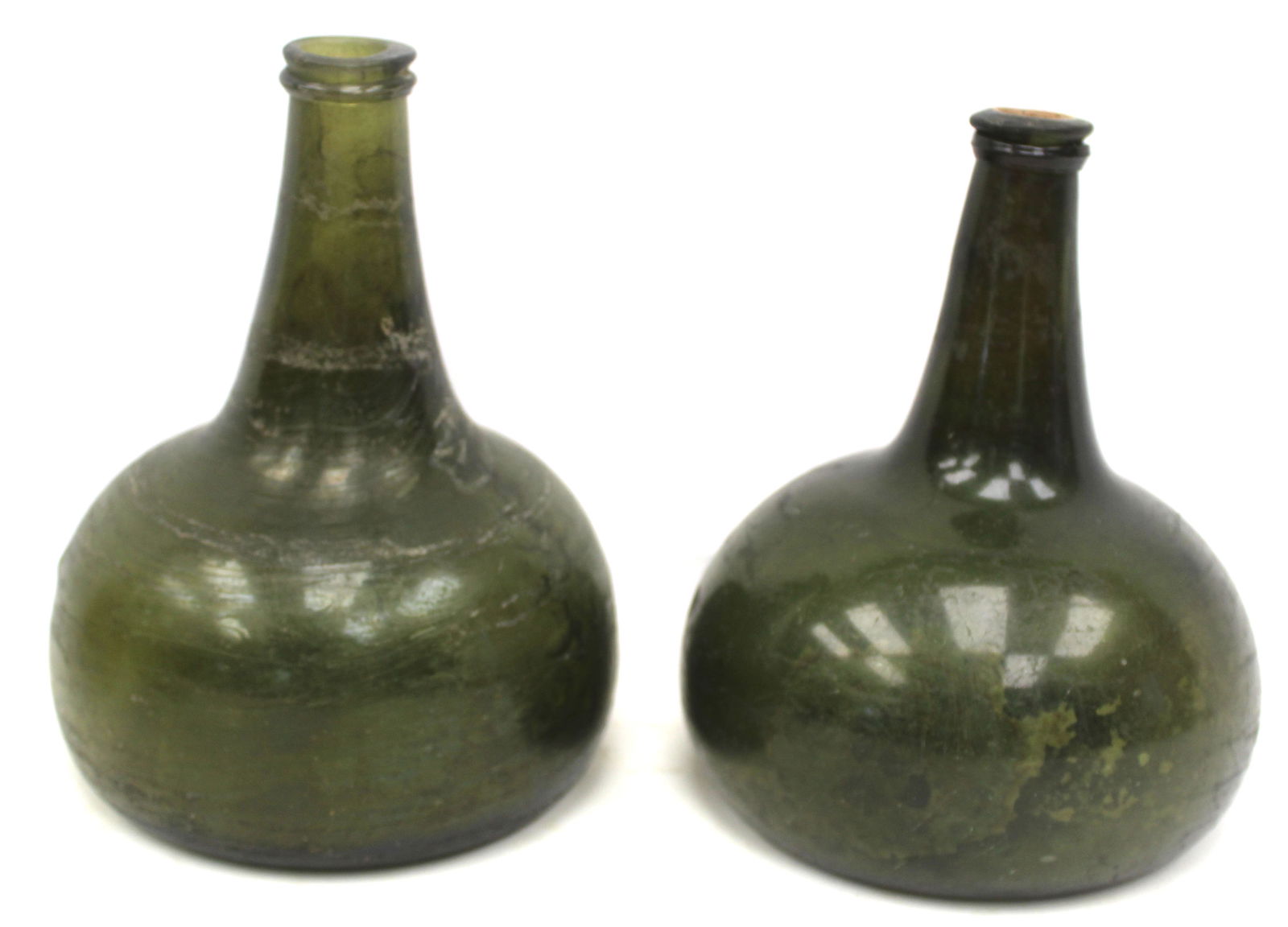 Lot of 2 antique green glass bottles - approx 7 1/2" tall (1 of 7)