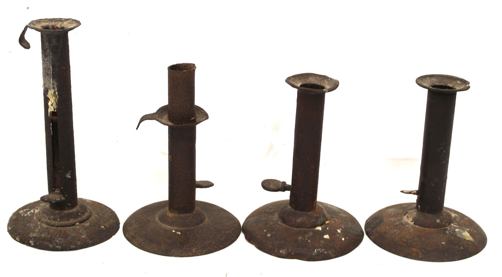 Lot of 4 antique tin push up candlesticks - 5 3/4"-7" (1 of 9)