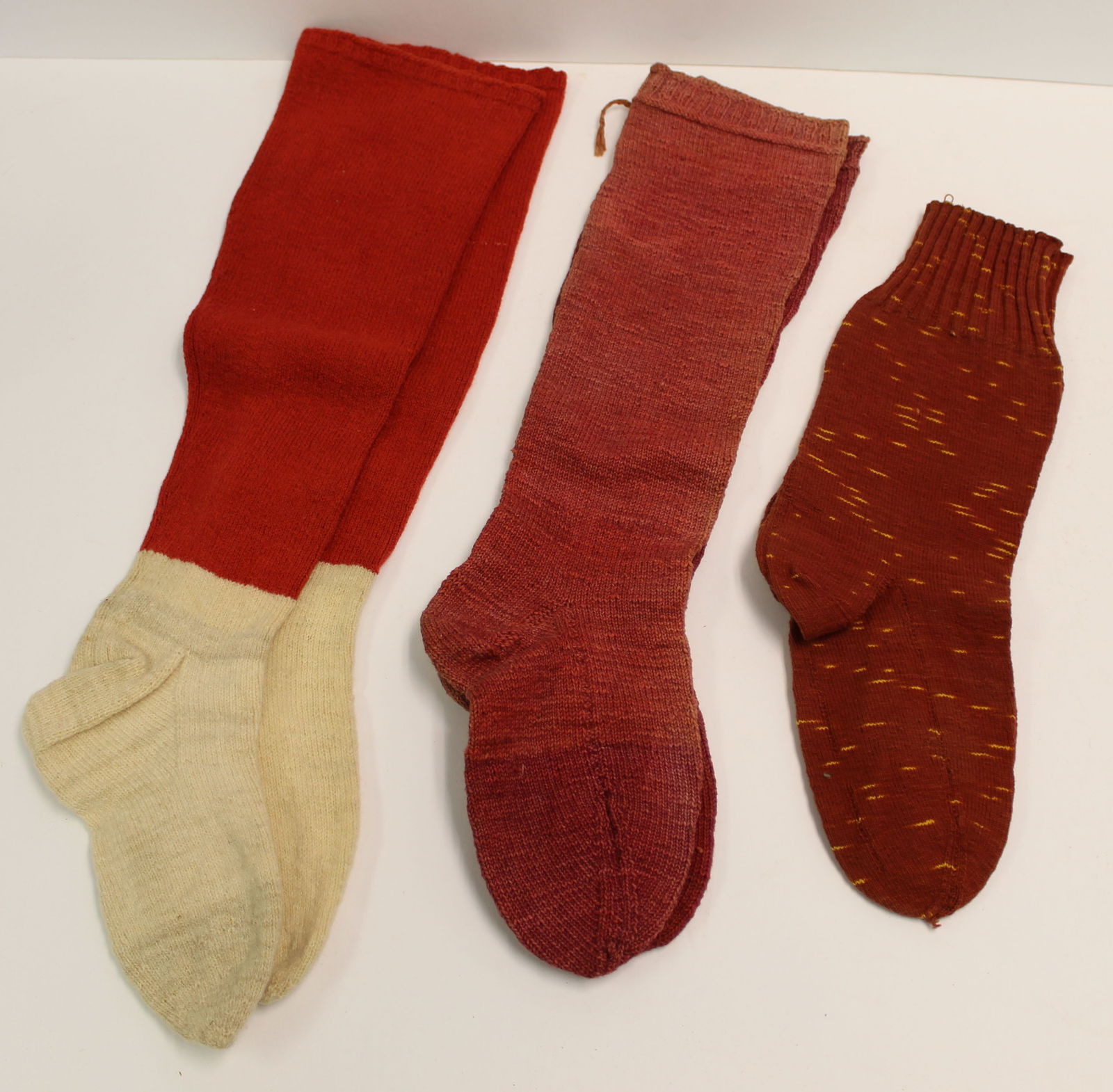 Lot of 3 prs of red wool antique stockings (1 of 7)