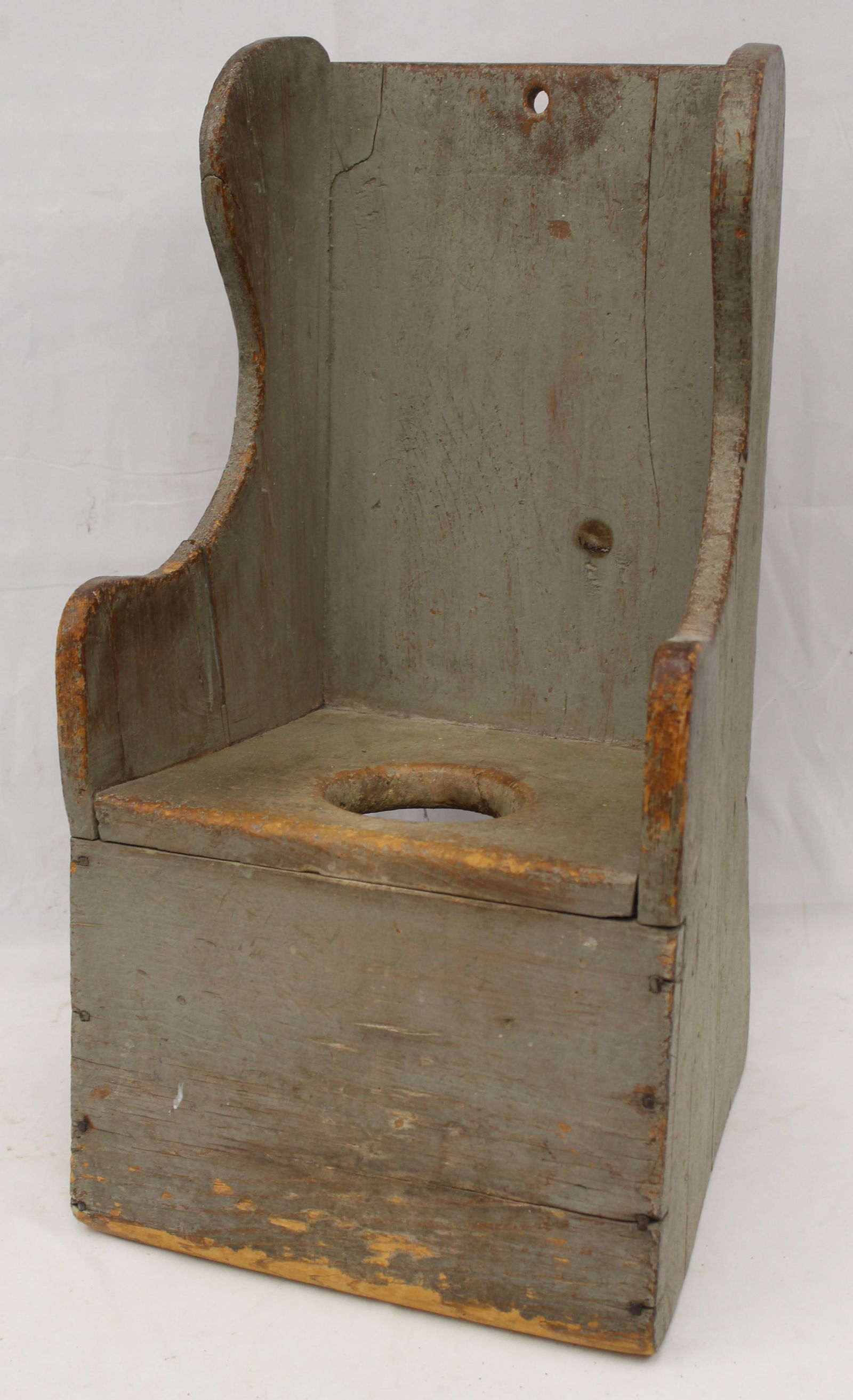 Antique child's potty chair in gray paint - 22 3/4" tall x 12 1/4" wide x 11 1/2" deep (1 of 6)