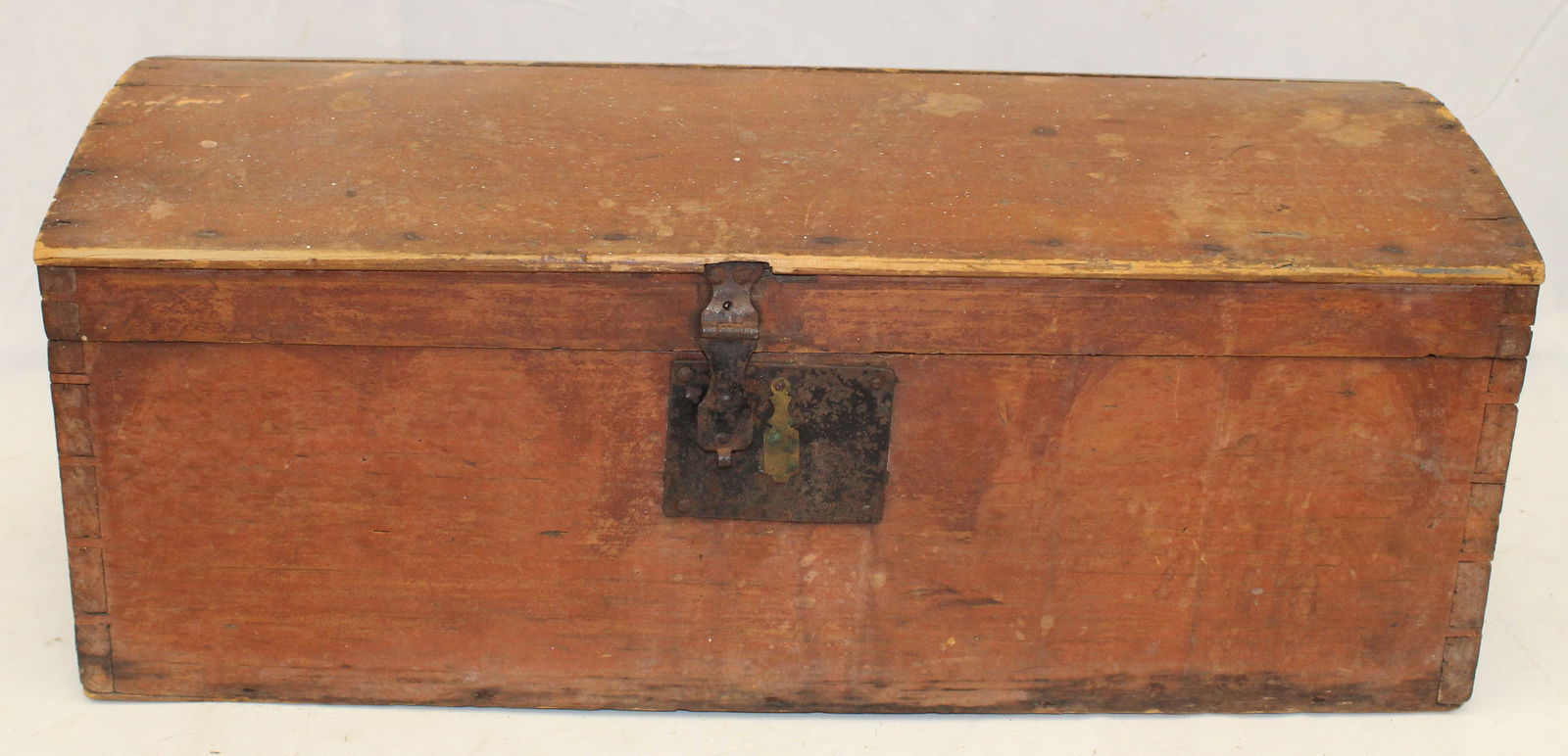 Antique dome top box in red paint - 9 1/2" tall x 23" wide x 11" deep (1 of 7)