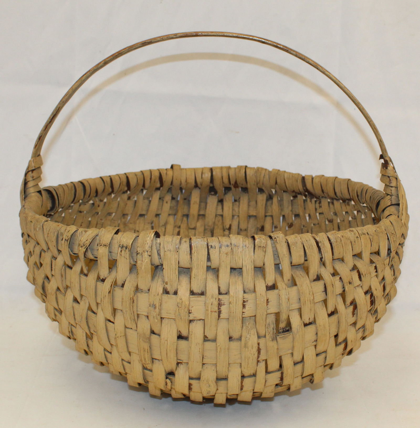 Antique melon basket in putty paint - 13" tall x 15"x15" (1 of 5)