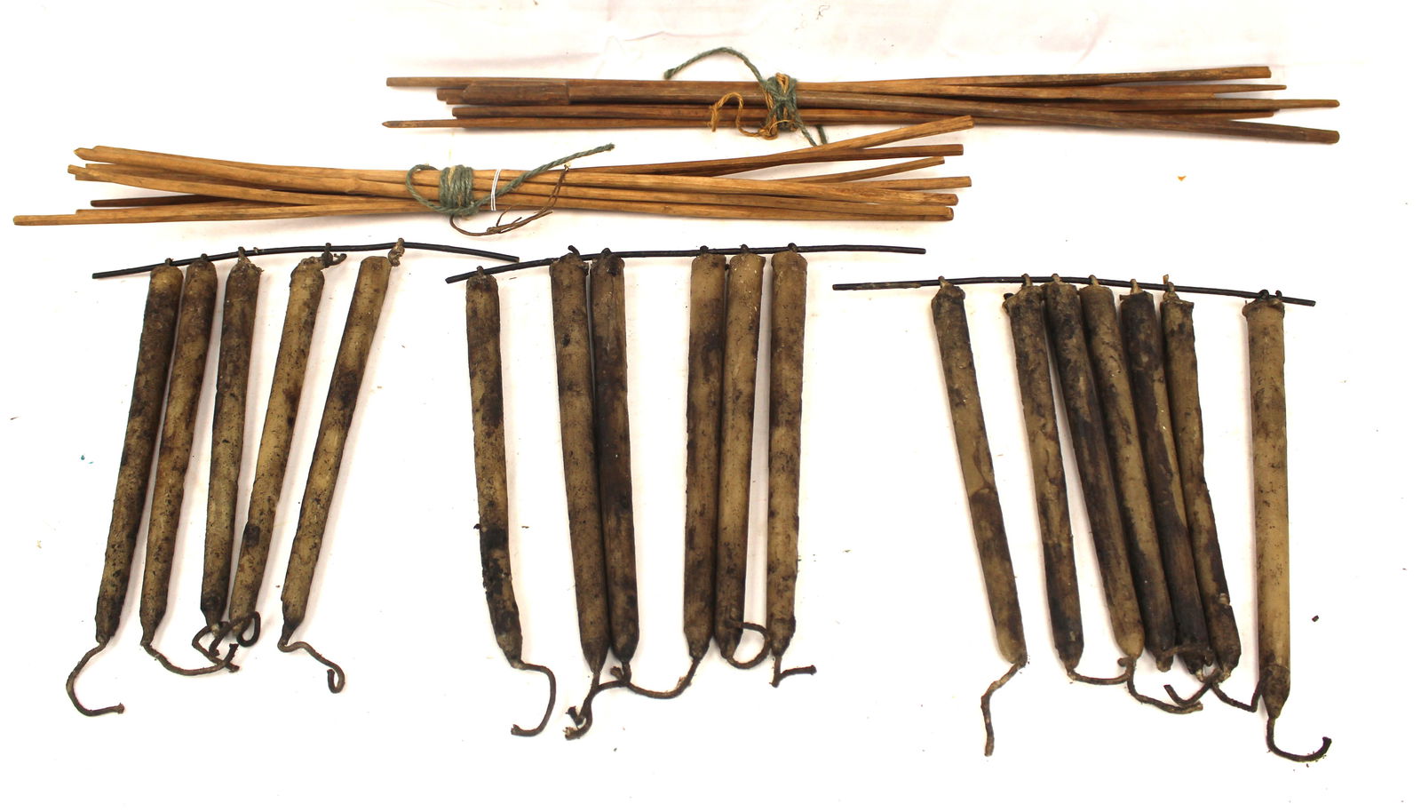 Primitive style candle dryers w 12" candles plus 2 bundles of wooden candle dryers - 24" long (1 of 9)