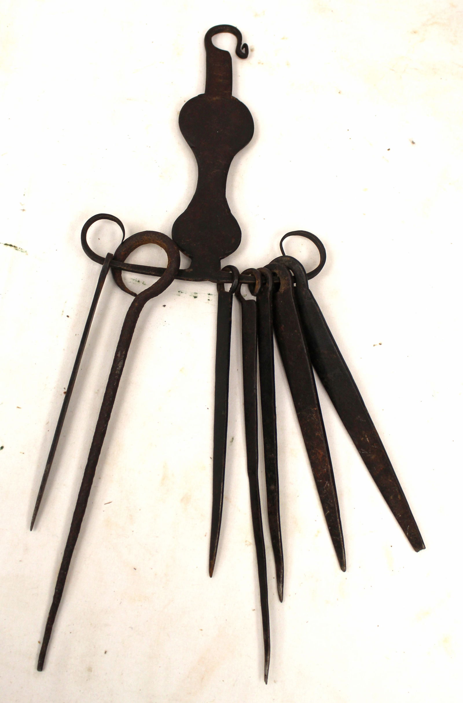 Antique iron skewer set - 7" x6" holder - skewers are 7"-10" long (1 of 5)