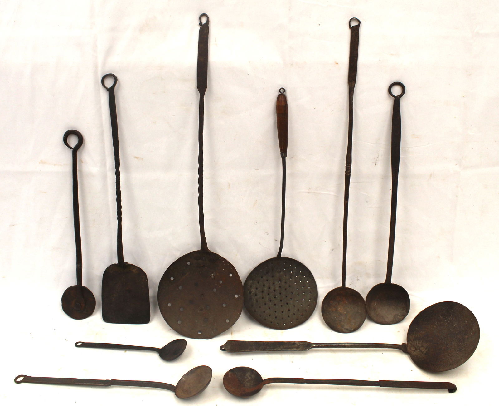 Lot of antique iron spoons, spatula, etc - 8"-24" long (1 of 11)