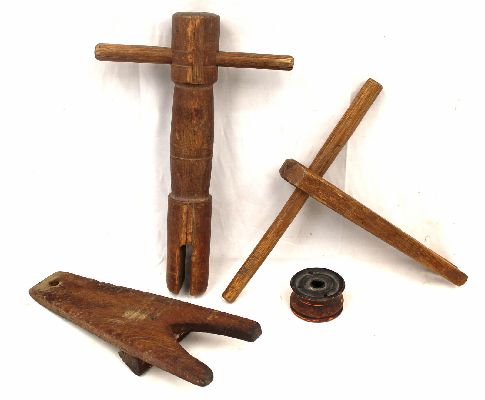 Antique treen lot incl 2 bed wrenches, ink & a boot jack (1 of 5)