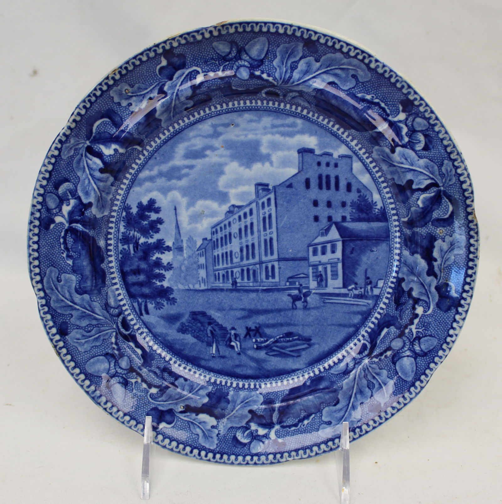 Medium Blue Historical plate "City Hotel, NY" acorn & leaves border by Ralph Stevenson & Williams - (1 of 6)