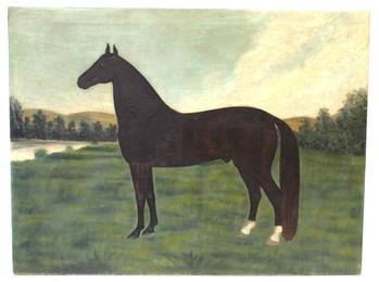 Fantastic Folk Art o/c horse portrait of Hambletonian, a foundation sire of the Standardbred horse