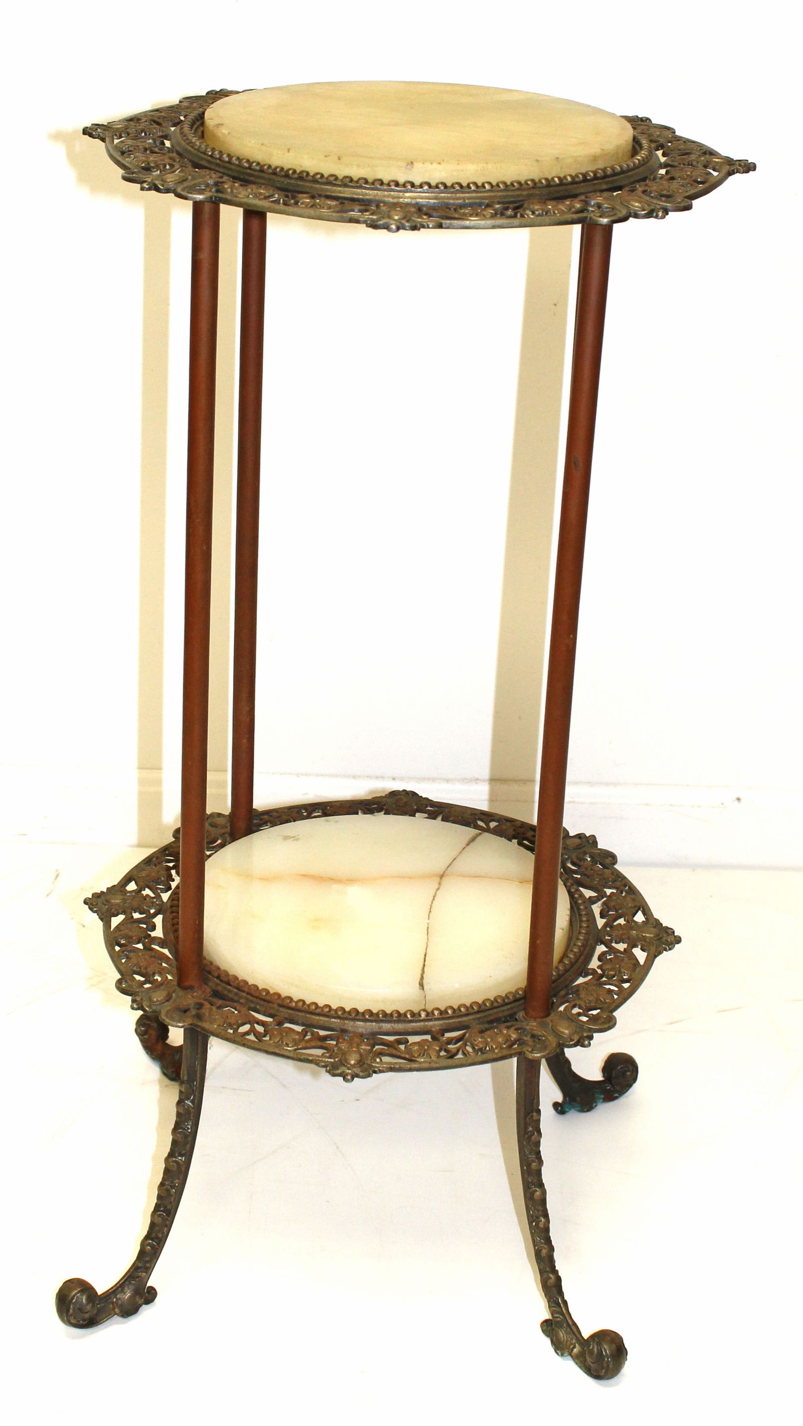 Antique Brass & onyx plant stand - 29" tall x 15" diam (1 of 6)