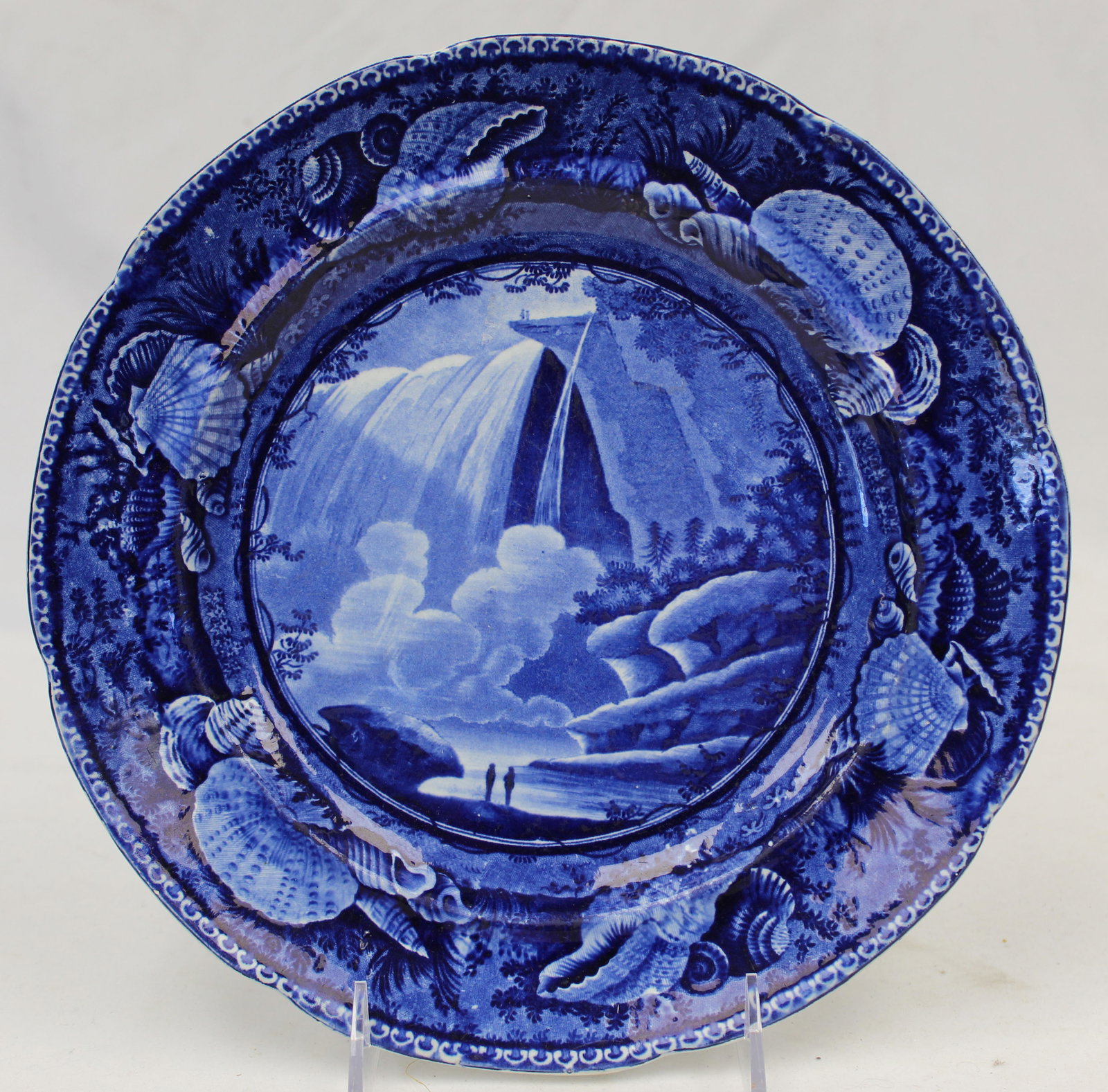 Dark Blue Historical plate "Table Rock, Niagara" w shell border & circular center by Enoch Wood & (1 of 6)
