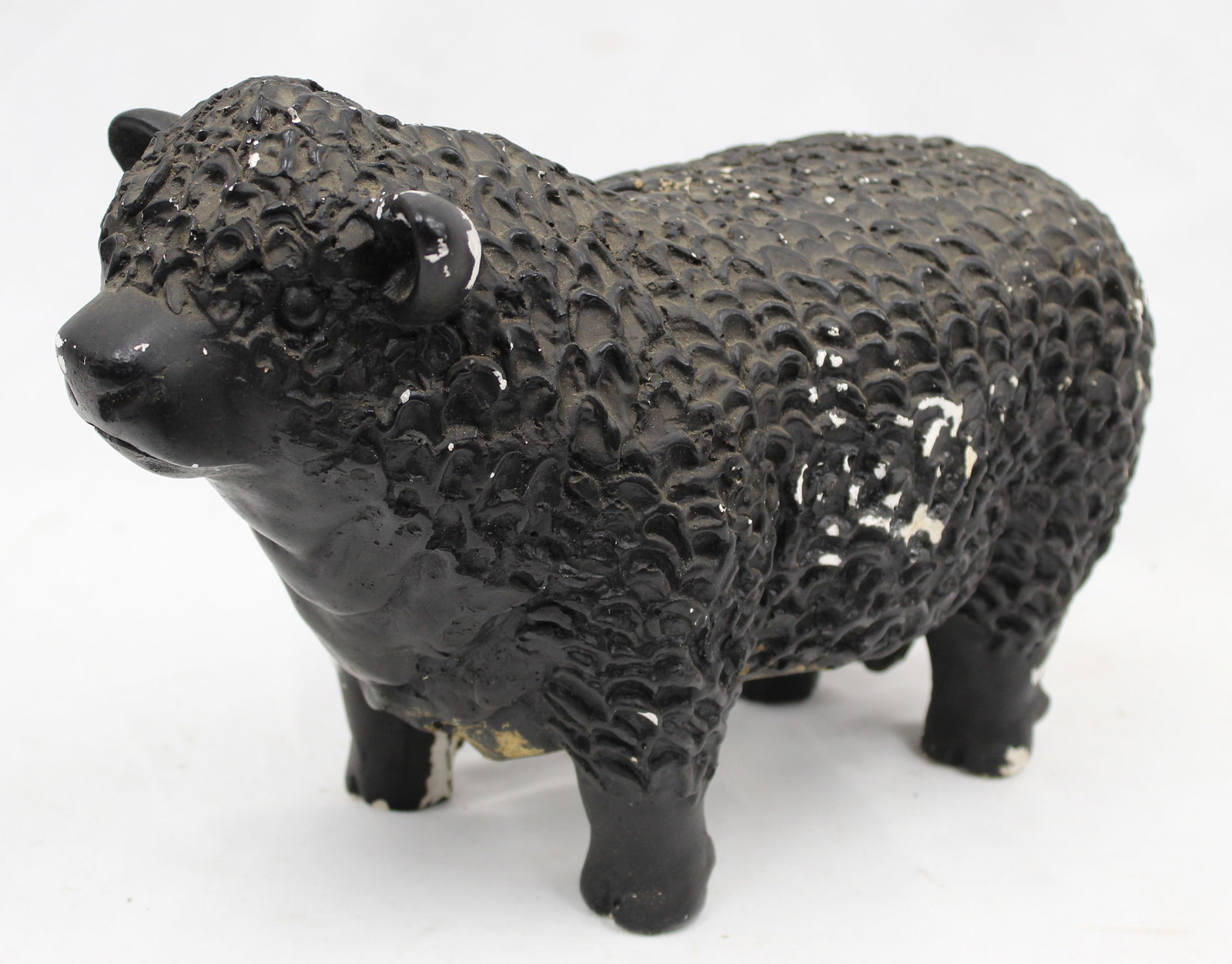 Antique Chalkware sheep bank in black paint - 9" tall x 14" long (1 of 6)