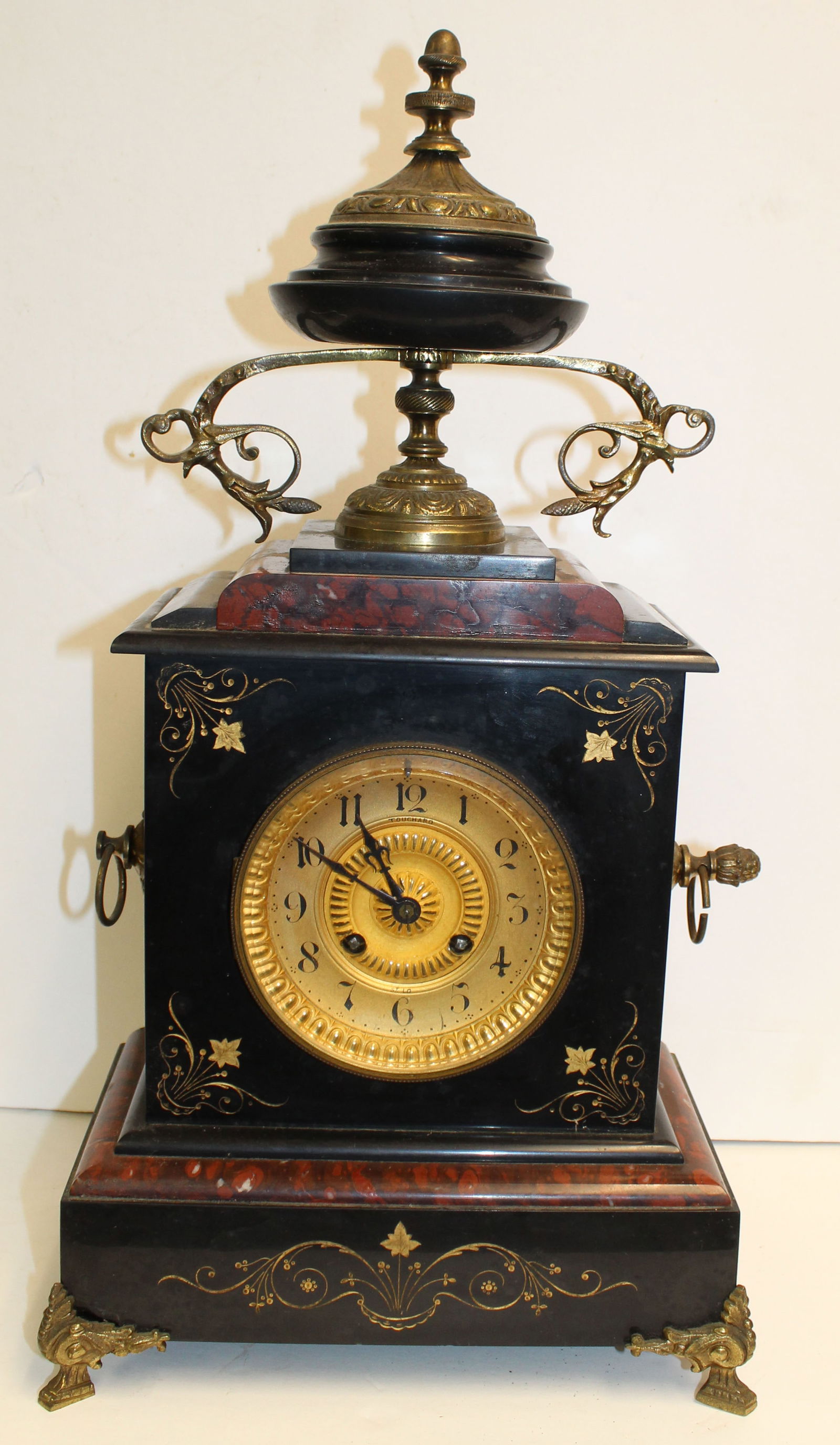 French slate & marble clock w ormolu mounts - 19" tall x 10" wide x 6" deep (1 of 7)