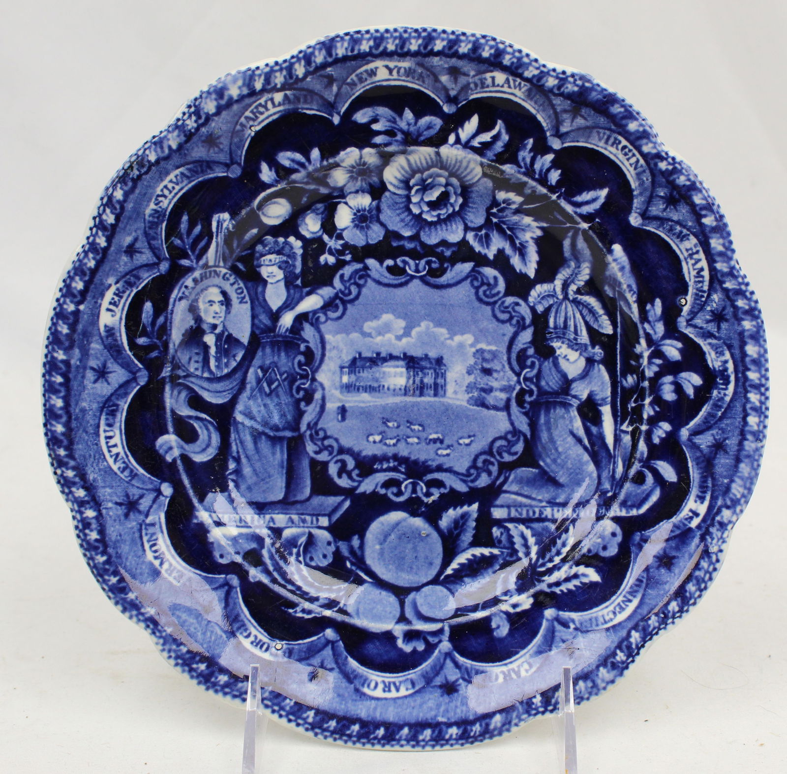 Dark Blue Historical plate "States" w 15 states in border by Clews - 8 5/8" diam (1 of 5)