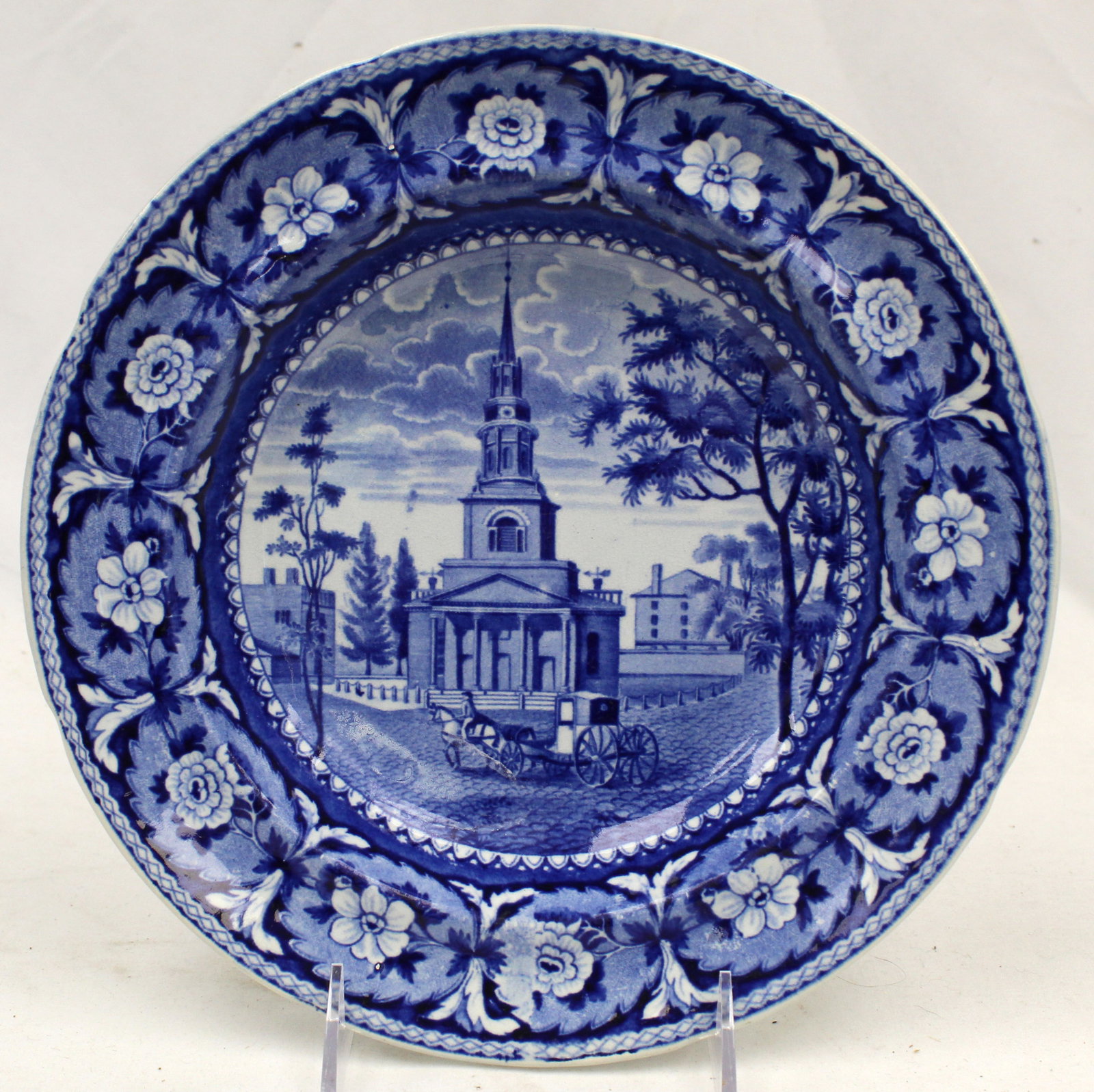 Medium Blue Historical Beauties of America soup plate "Octagon Church Boston" by John & William (1 of 5)