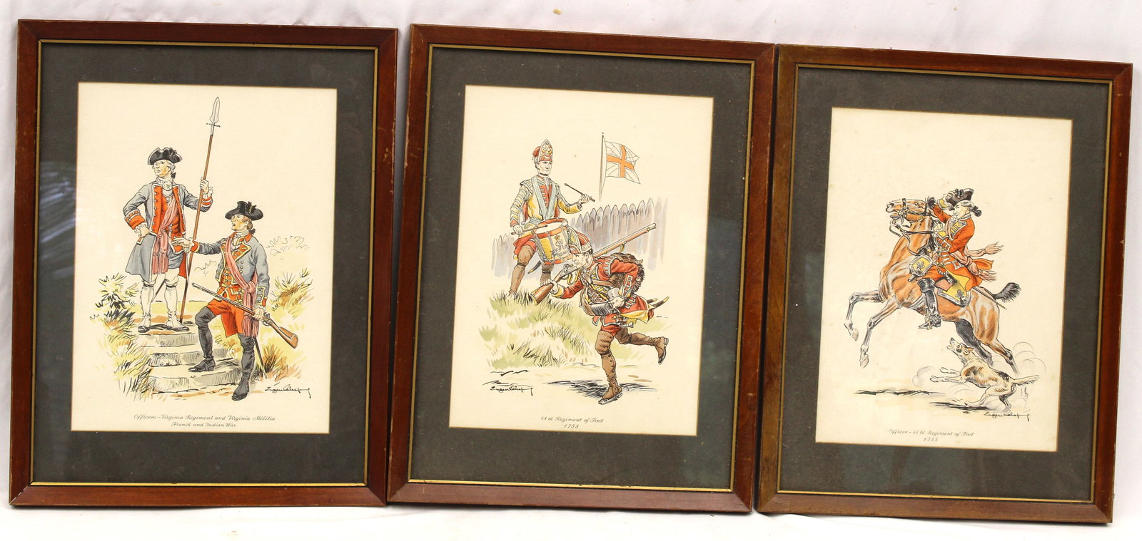 Set of 3 E. Leliepvre hand colored prints from The French & Indian War - pencil signed in matching (1 of 7)