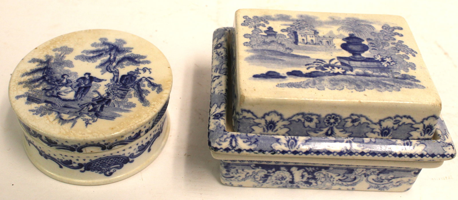 Lot of 2 Historical blue & white transferware incl a covered jar & a 3 part soap dish ca 1830 - 3 (1 of 8)