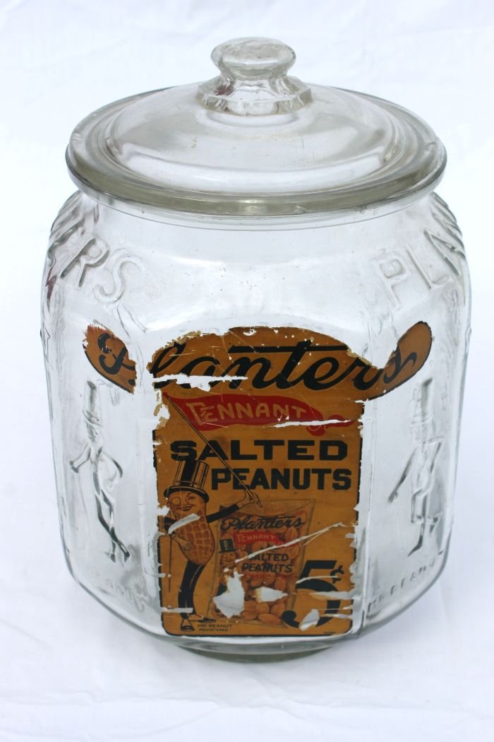 antique large Planter's Peanut jar w rare paper la: antique large Planter's Peanut jar w rare paper label
