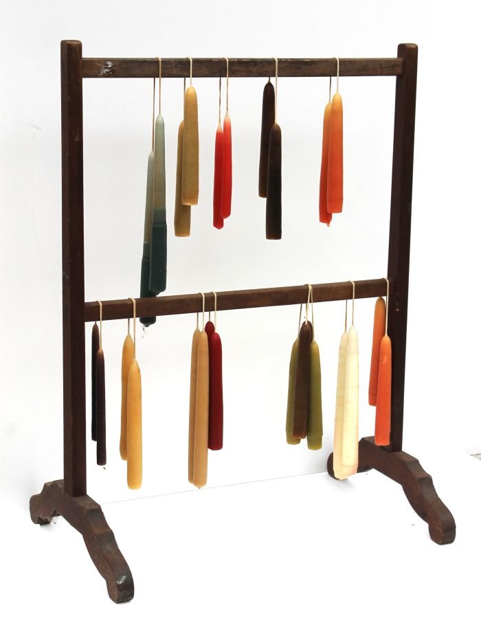 392 antique wooden candle drying or herb rack 25" ta