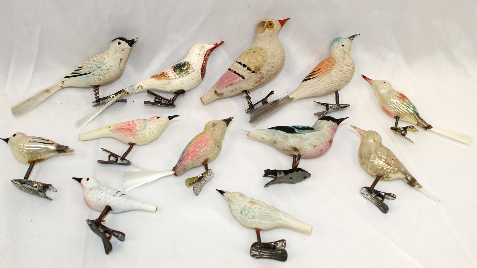 Lot of 12 vintage glass bird ornaments: Lot of 12 vintage glass bird ornaments