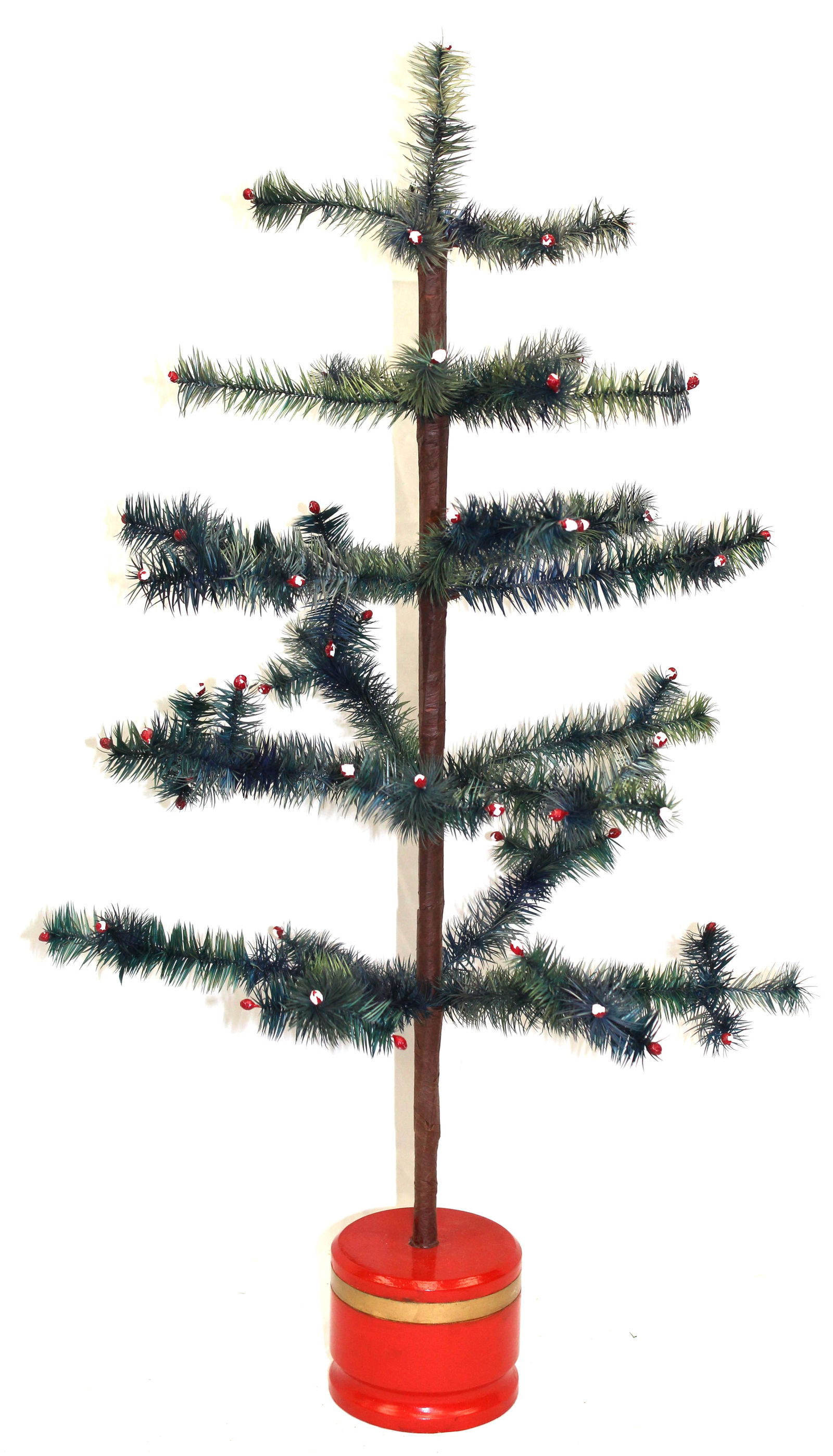 Contemporary blue & green feather tree in wooden painted base - 33" tall (1 of 4)