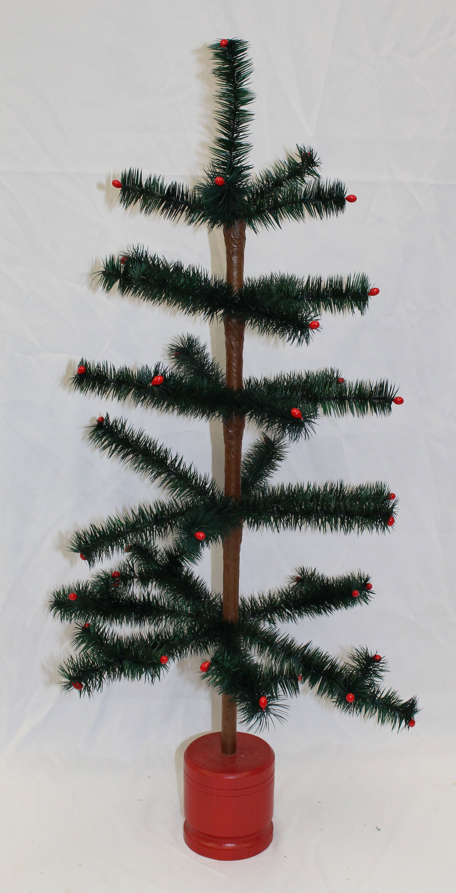 Contemporary green feather tree in wooden painted base - 33" tall (1 of 4)