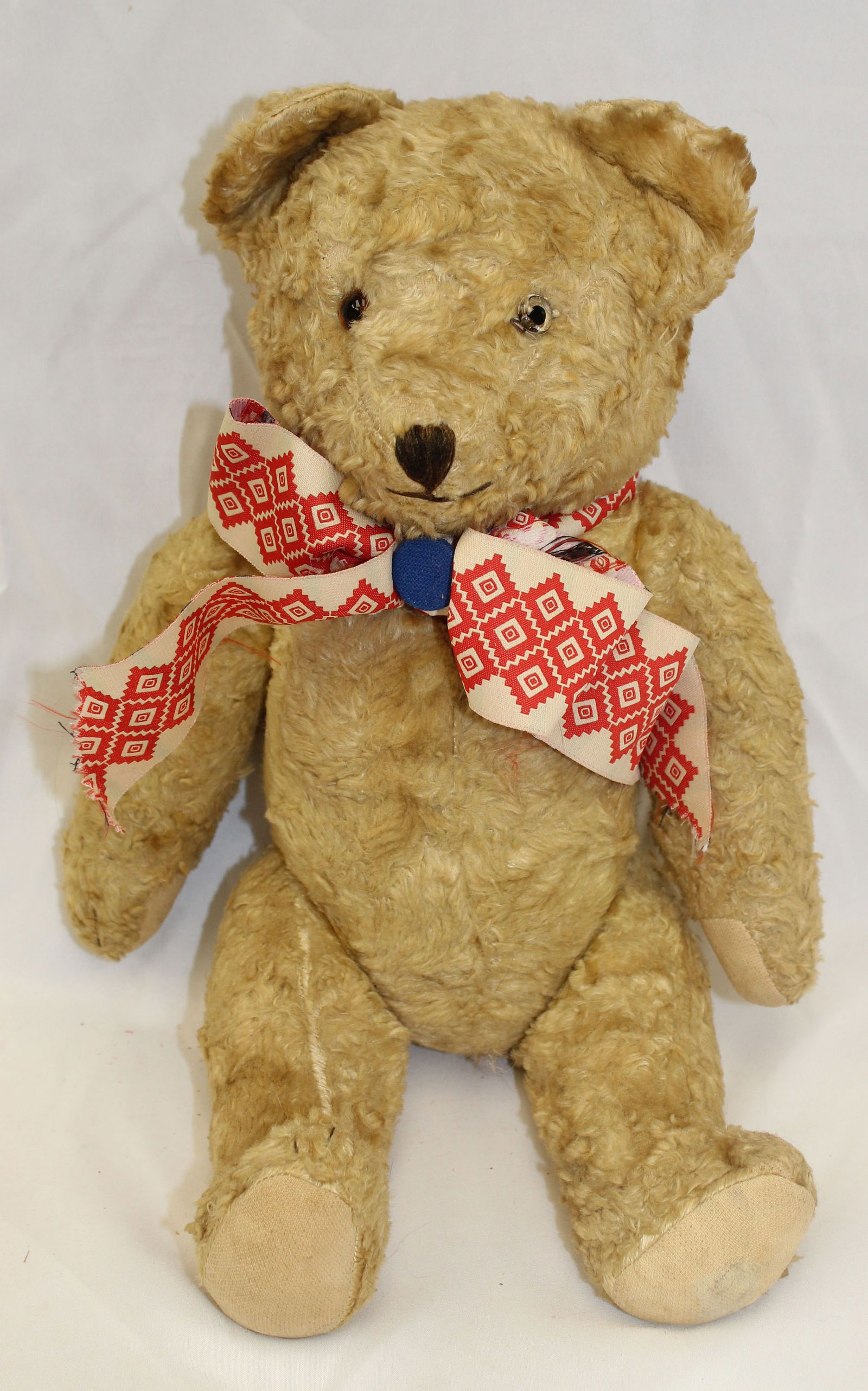 Vintage mohair jointed teddy bear w growler (as found) - 14" tall (1 of 4)