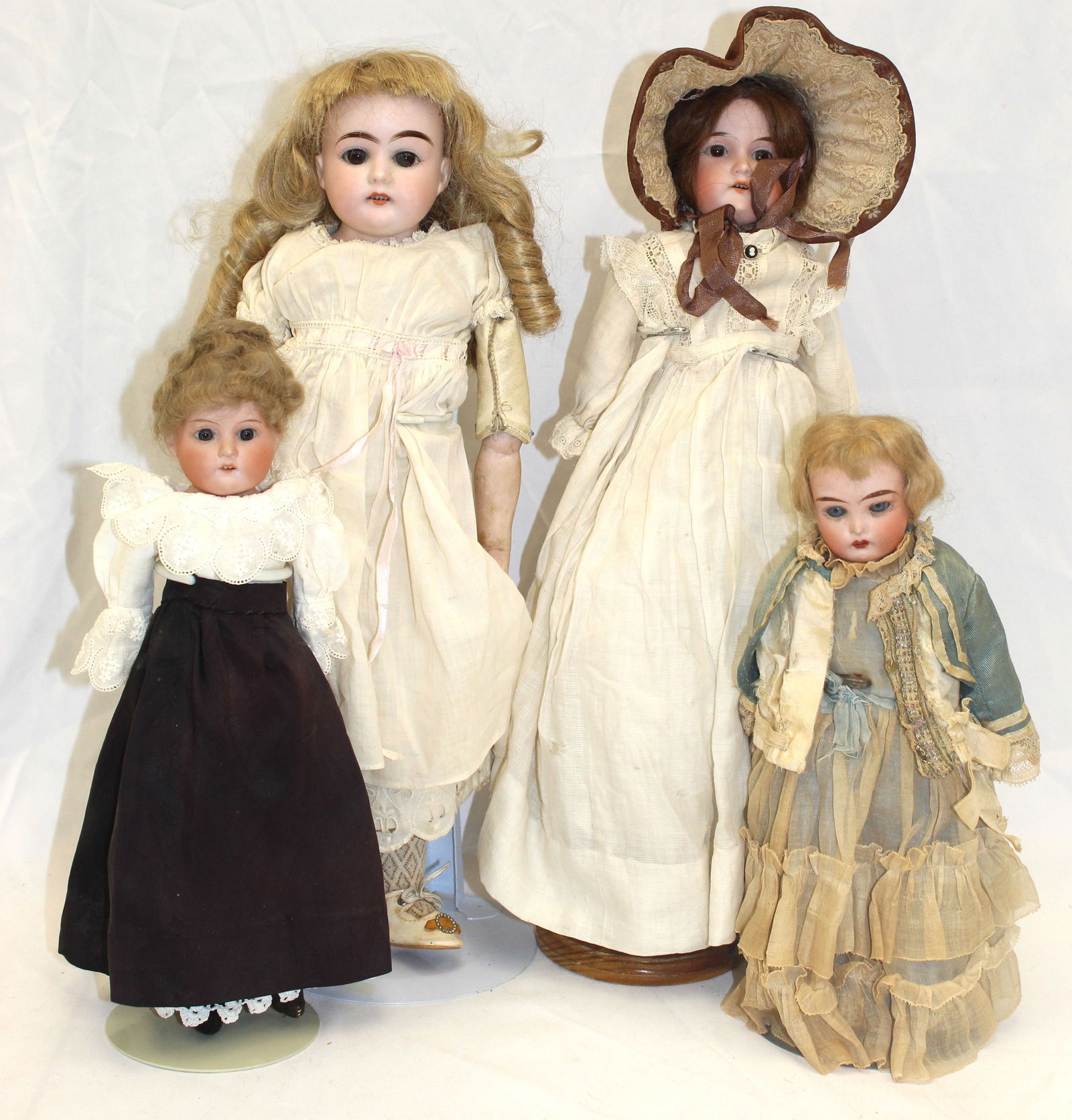 Lot of 4 porcelain head dolls incl Armand Marseille - 11" - 17" tall (1 of 10)