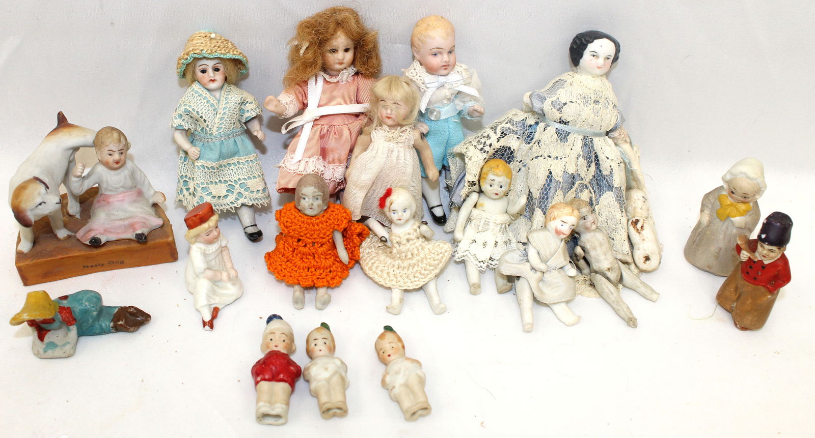 Lot of 12 miniature porcelain & bisque dolls (1 of 9)