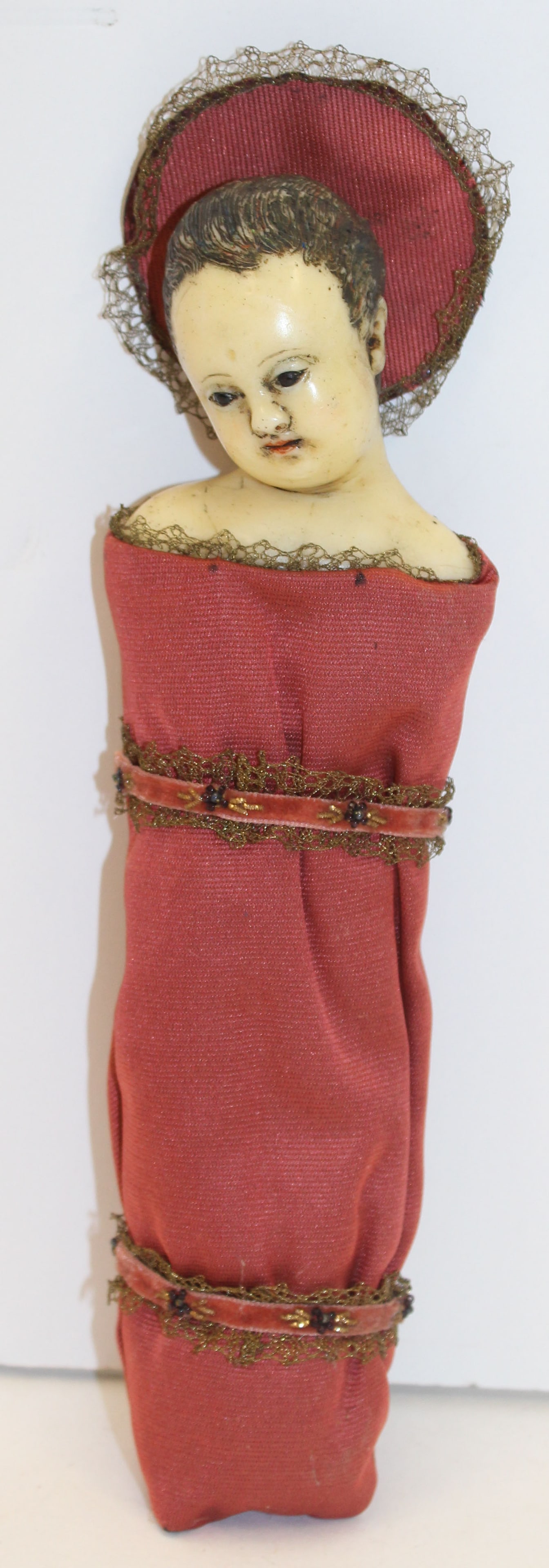 Early French wax doll of baby Jesus - 10" (1 of 6)