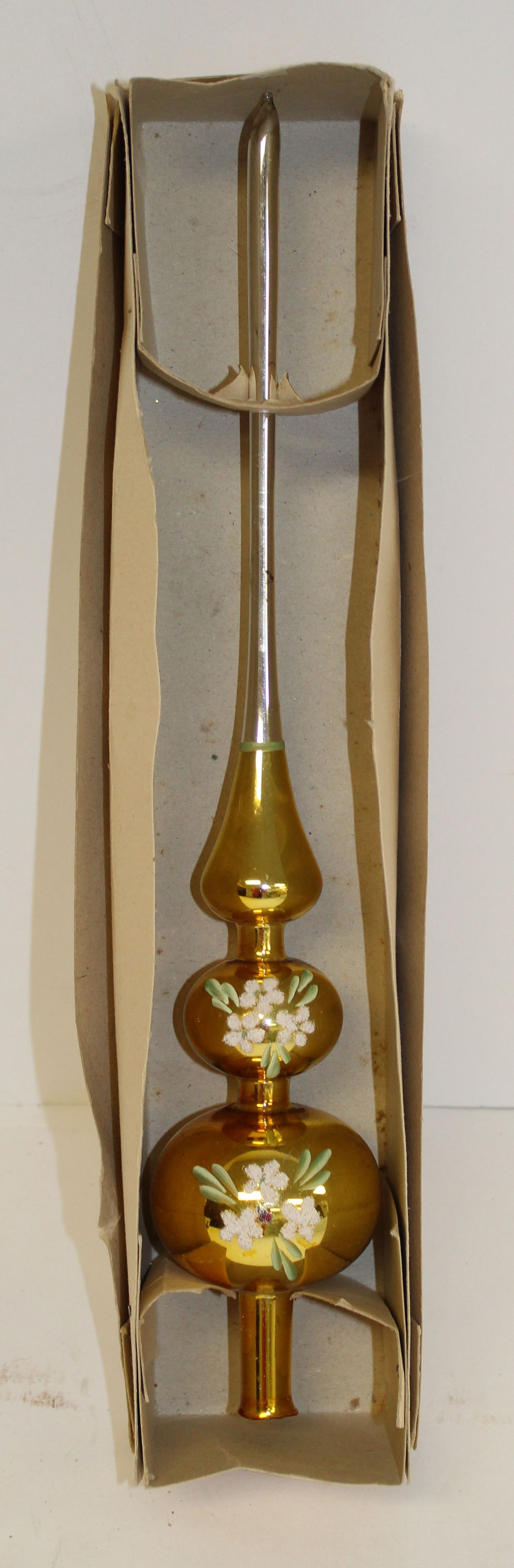 Gold glass Christmas tree topper in orig box - 15" tall (1 of 5)