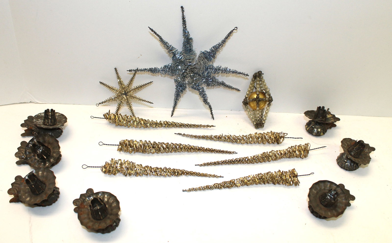 Misc Christmas ornament lot incl tinsel icicles, star & Czech glass ornament: Misc Christmas ornament lot incl tinsel icicles, star & Czech glass ornament