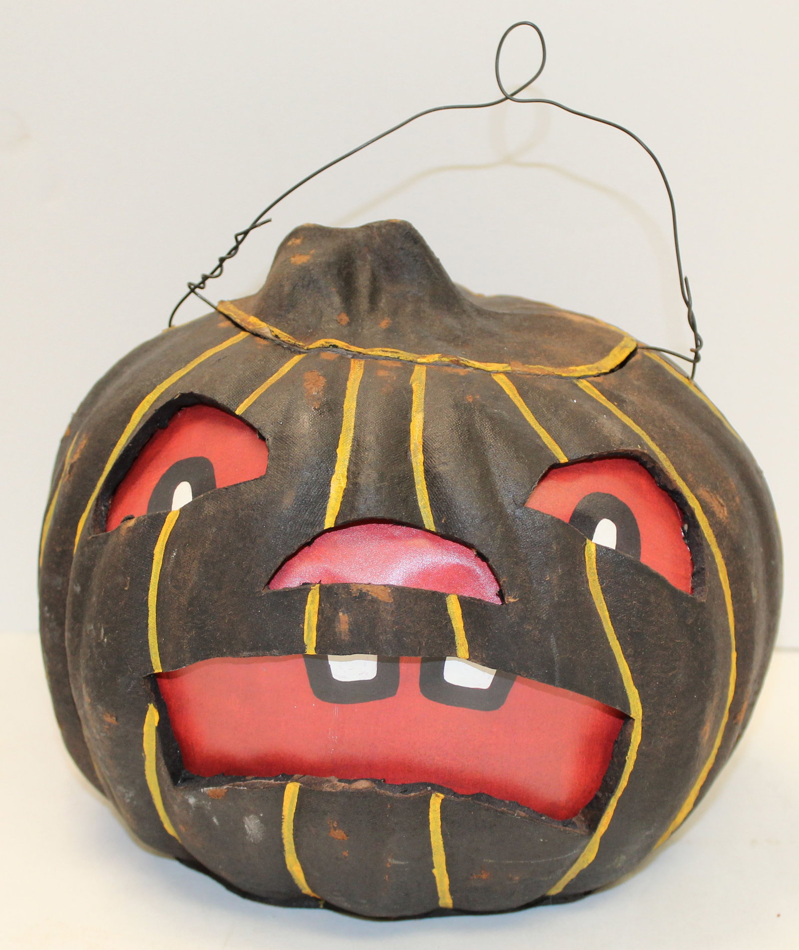 Halloween Jack-o-Lantern in black paint decoration by Jamieson Studios Canton, Ohio - approx 8" diam: Halloween Jack-o-Lantern in black paint decoration by Jamieson Studios Canton, Ohio - approx 8" diam x 7" tall