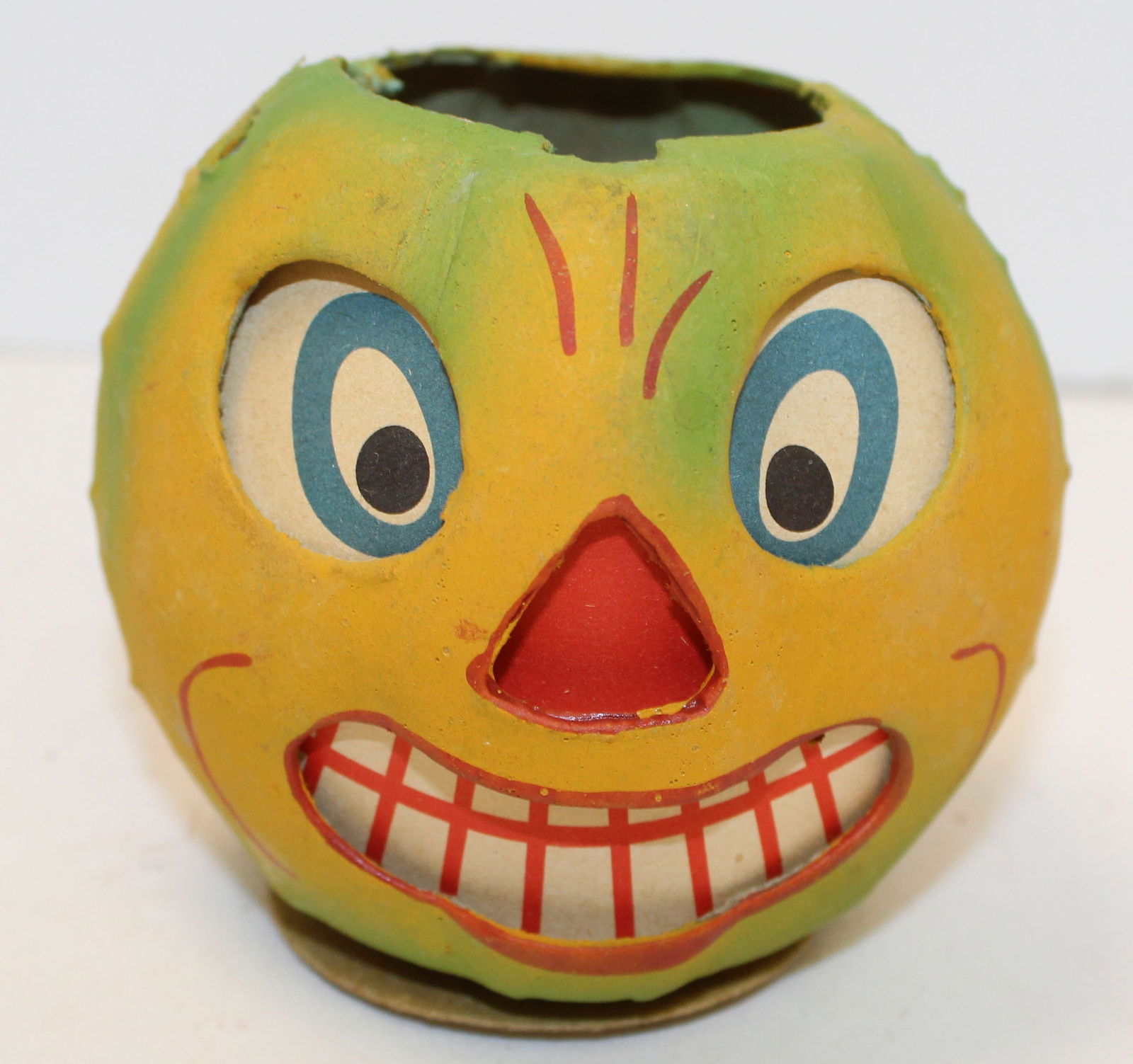 small German Halloween Jack-o-Lantern in orange paint - approx 3" diam x 2 1/2" tall - no wire (1 of 6)