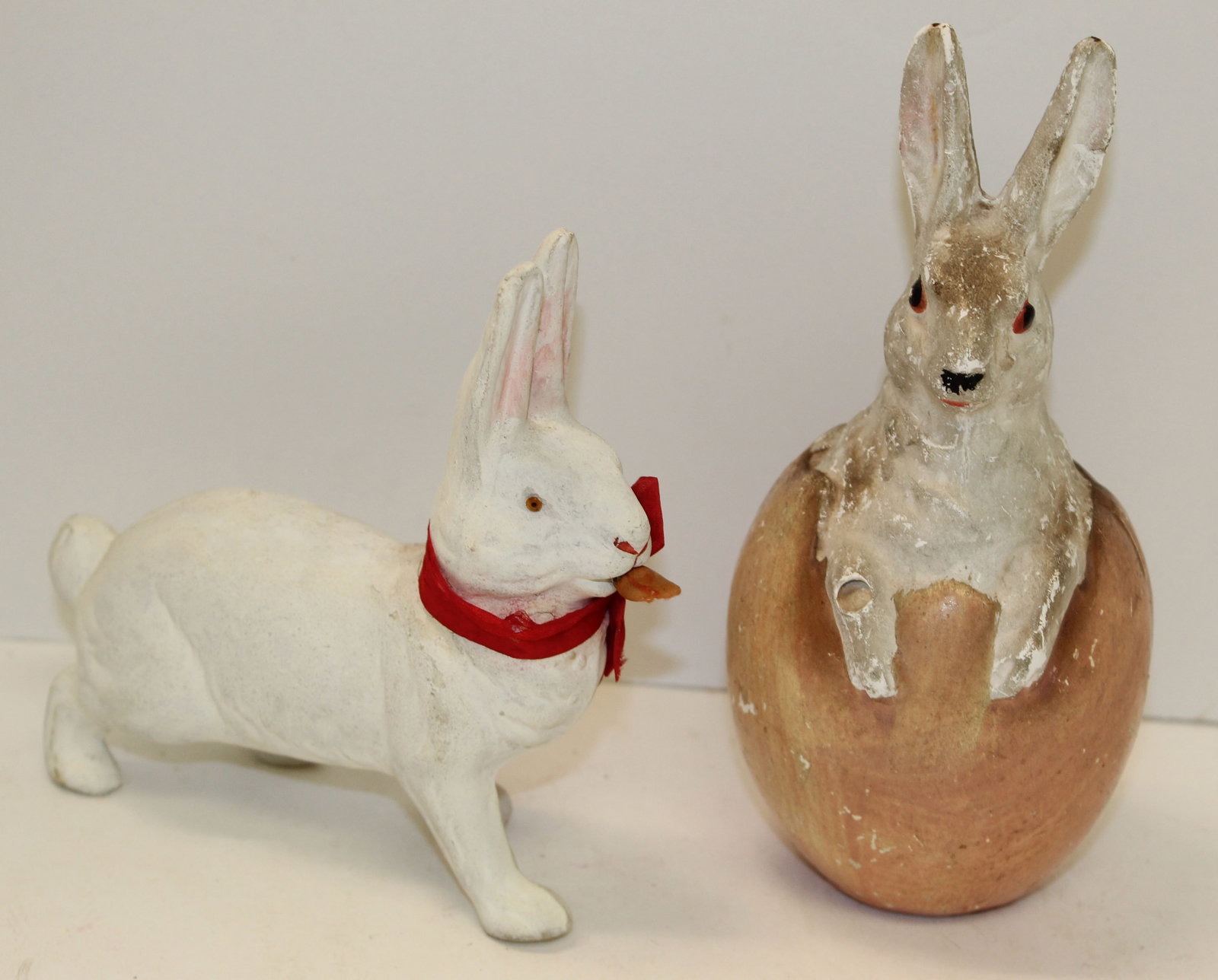 Lot of 2 Easter decorations - white rabbit & rabbit coming out of an egg - 5" & 7" tall (1 of 6)