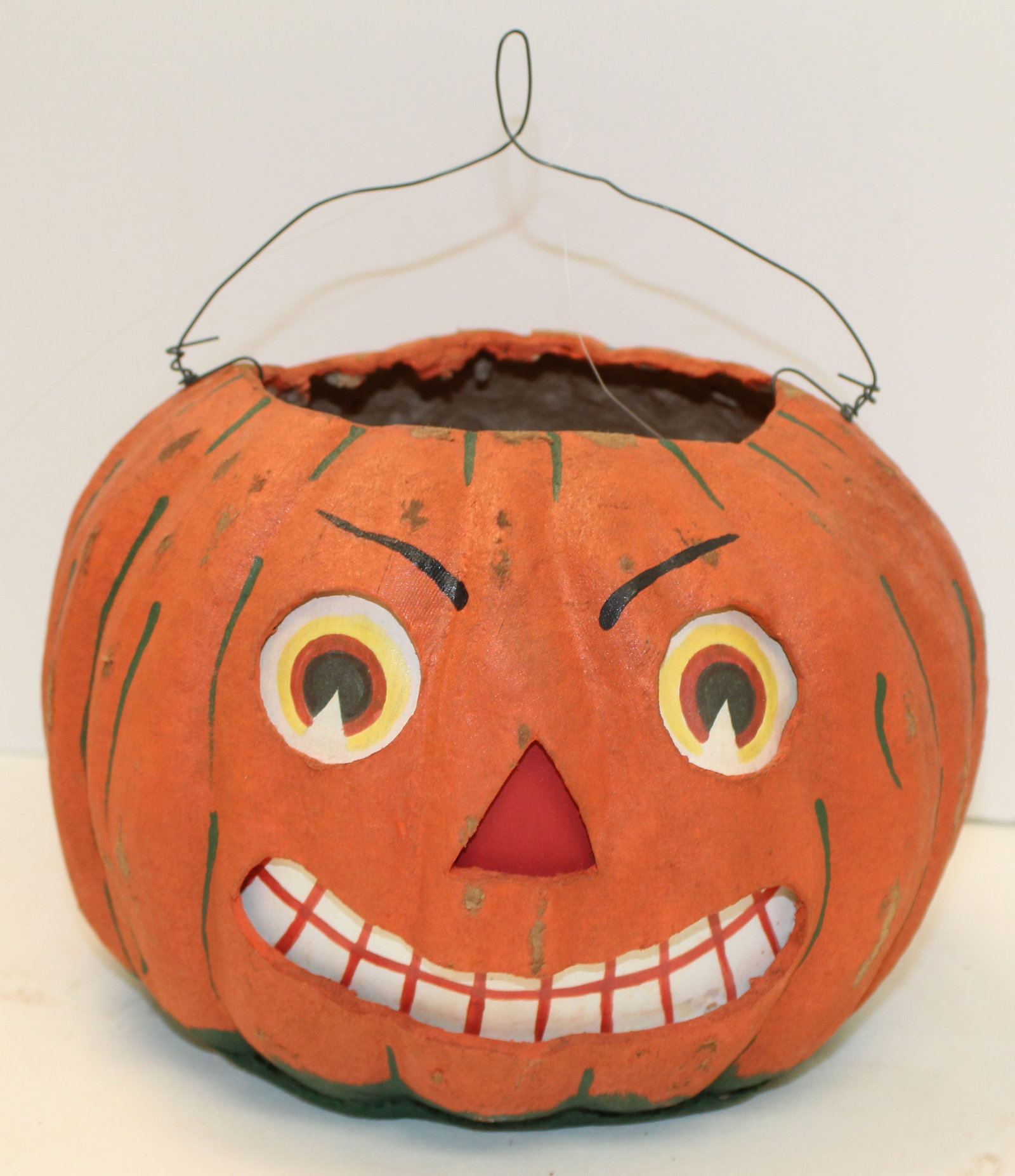 Halloween Jack-o-Lantern in orange paint decoration by Jamieson Studios Canton, Ohio - approx 9": Halloween Jack-o-Lantern in orange paint decoration by Jamieson Studios Canton, Ohio - approx 9" diam x 7" tall