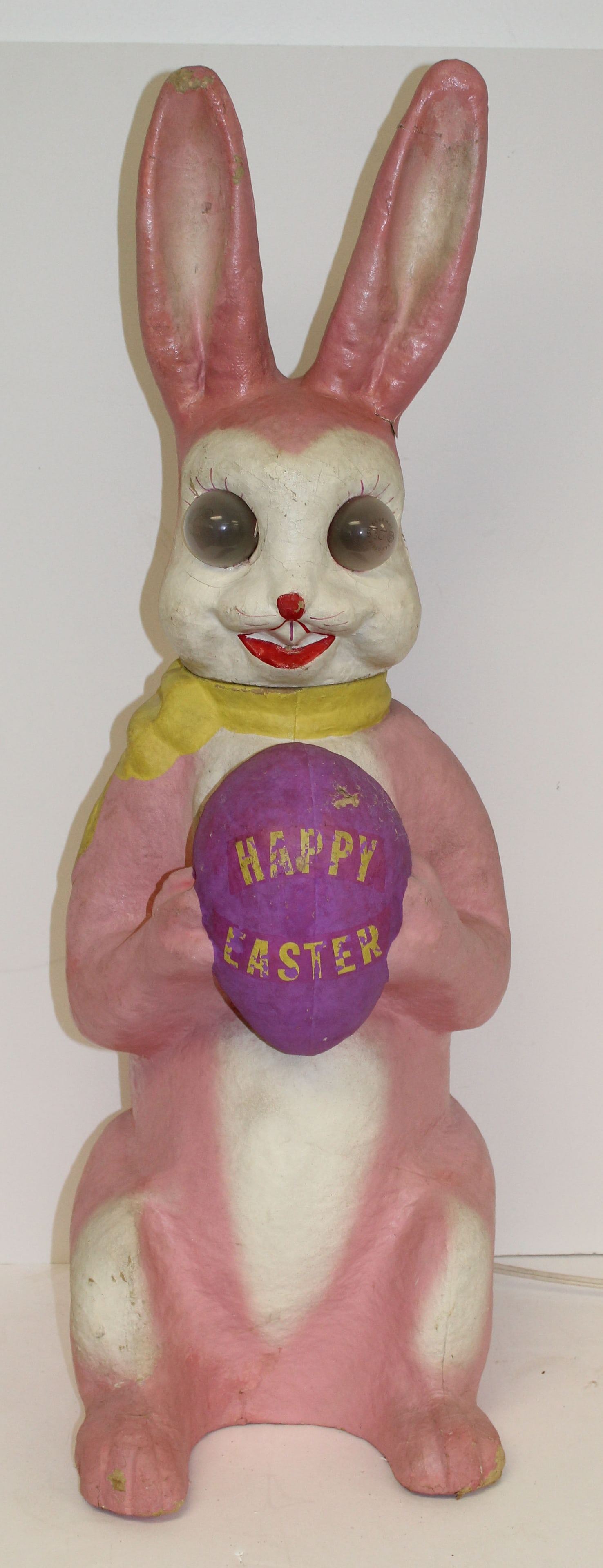 Large pink Easter Bunny candy container/store display holding an egg "Happy Easter" w light up eyes (1 of 11)