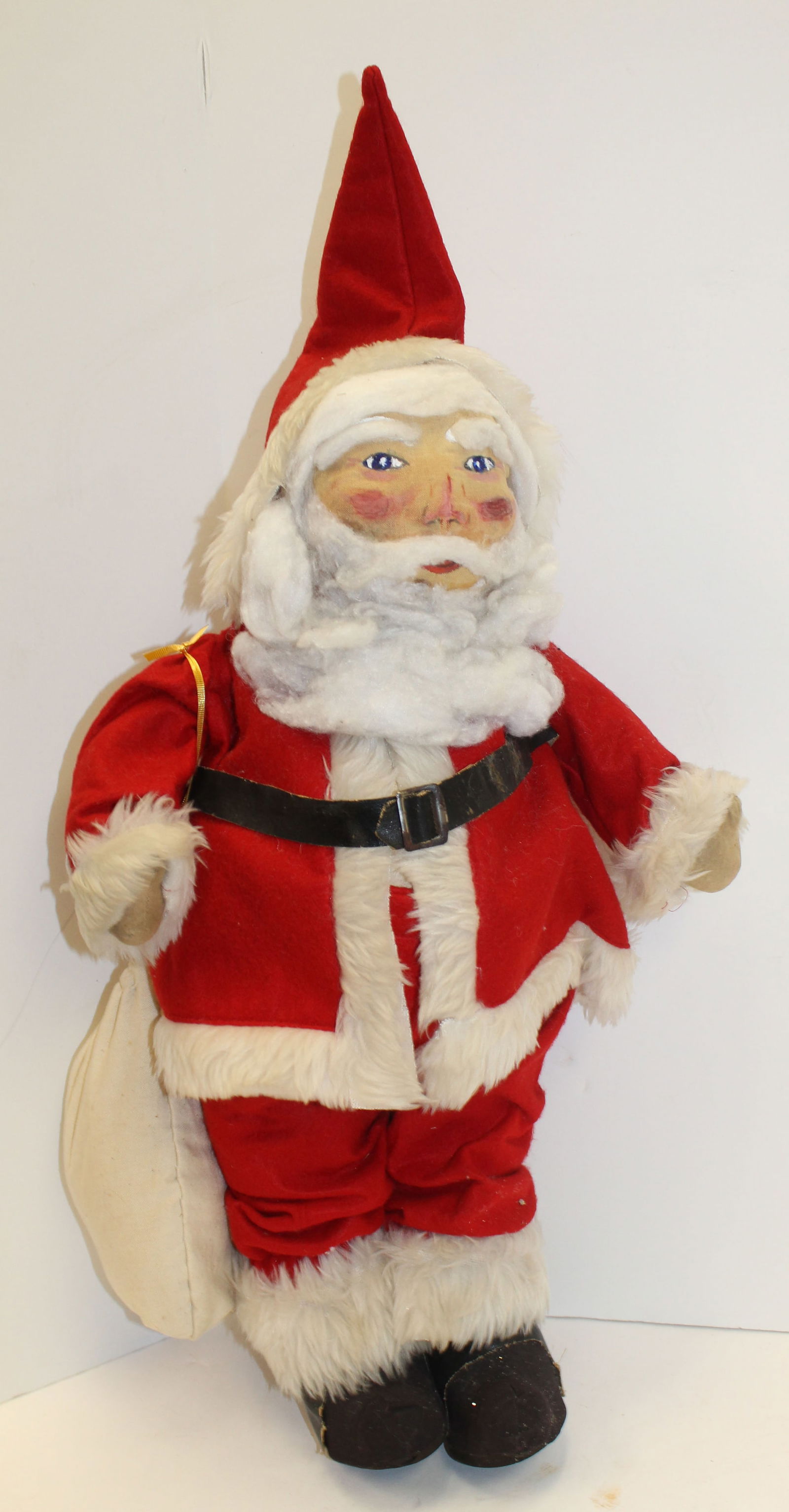 Stuffed Santa w painted cloth face holding toy sack - 30" tall (1 of 4)
