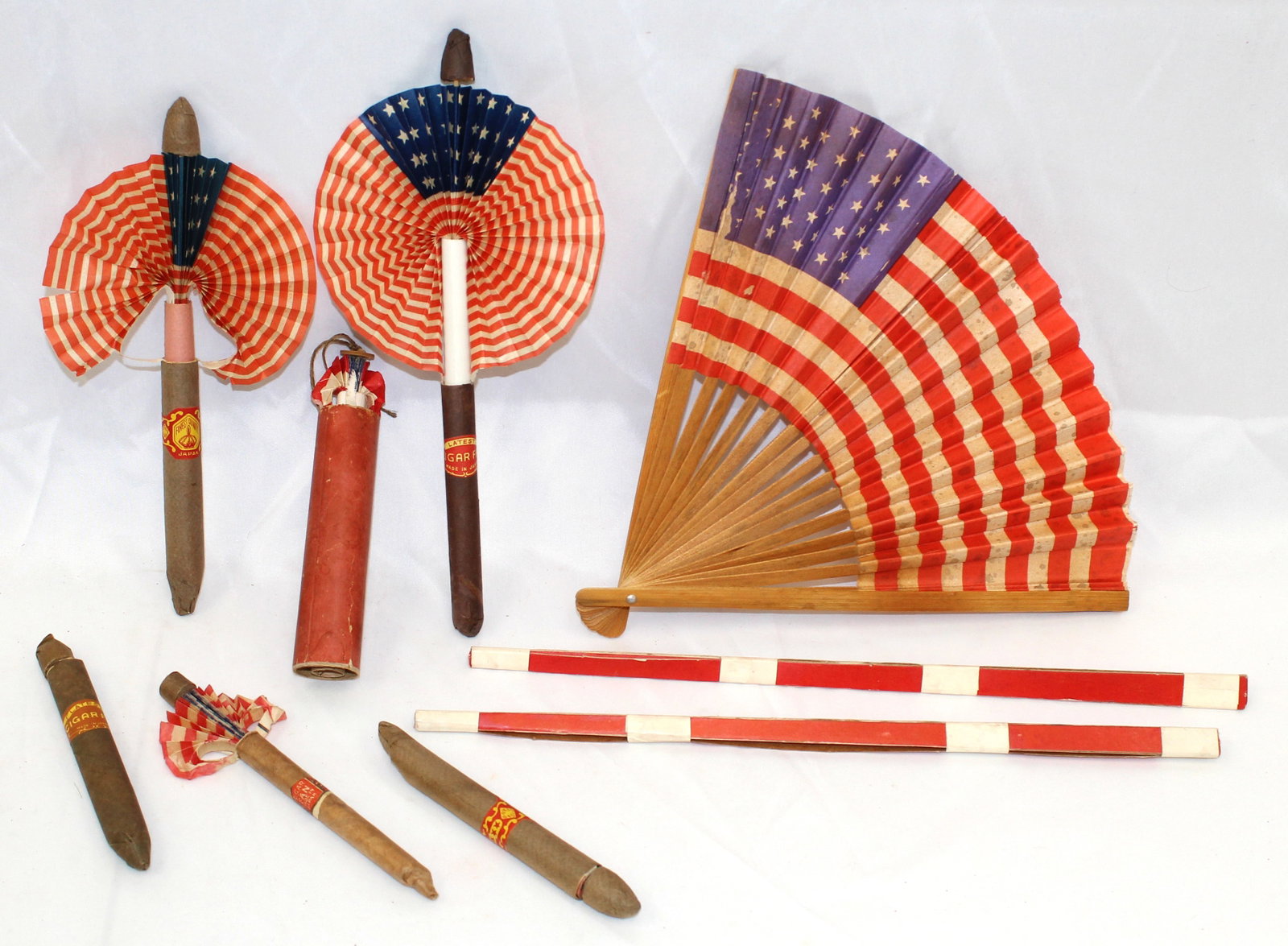 Lot of Patriotic red, white & blue cigar form & other fans: Lot of Patriotic red, white & blue cigar form & other fans